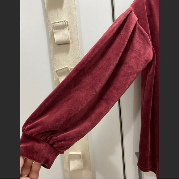 Drop shoulder balloon sleeve velvet top - Picture 3 of 3